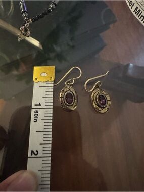Vintage-Style Gold Tone Earrings with Purple Stone